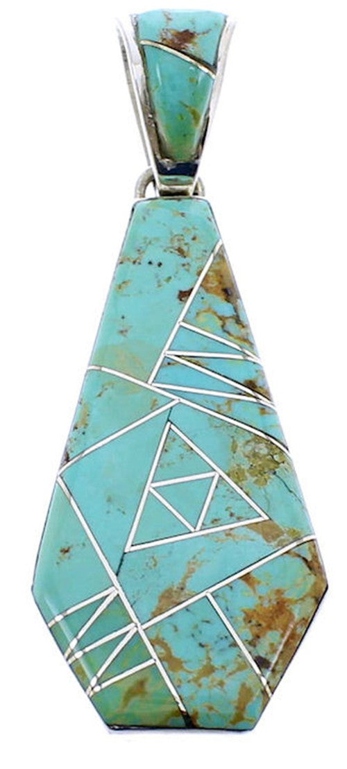 Southwest Turquoise Inlay Silver Reversible Pendant
